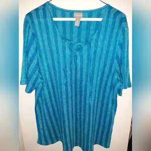 Chico's Blue Stripe Flowy Top Sz 3